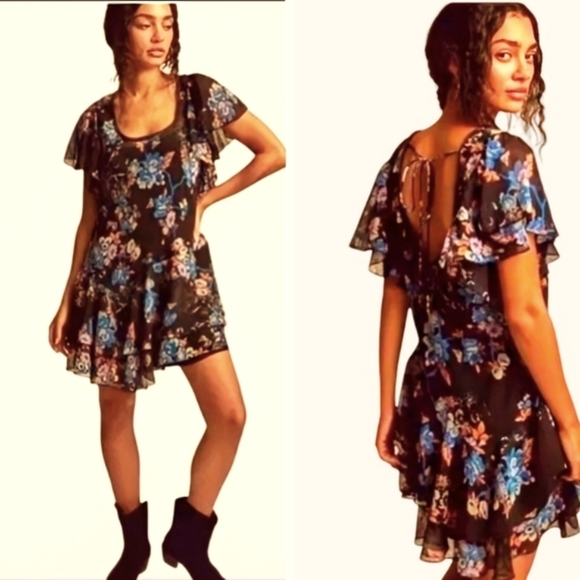 Free People Love to Love Floral Mini Dress Short Flutter Sleeves S EUC Revolve - Picture 2 of 13